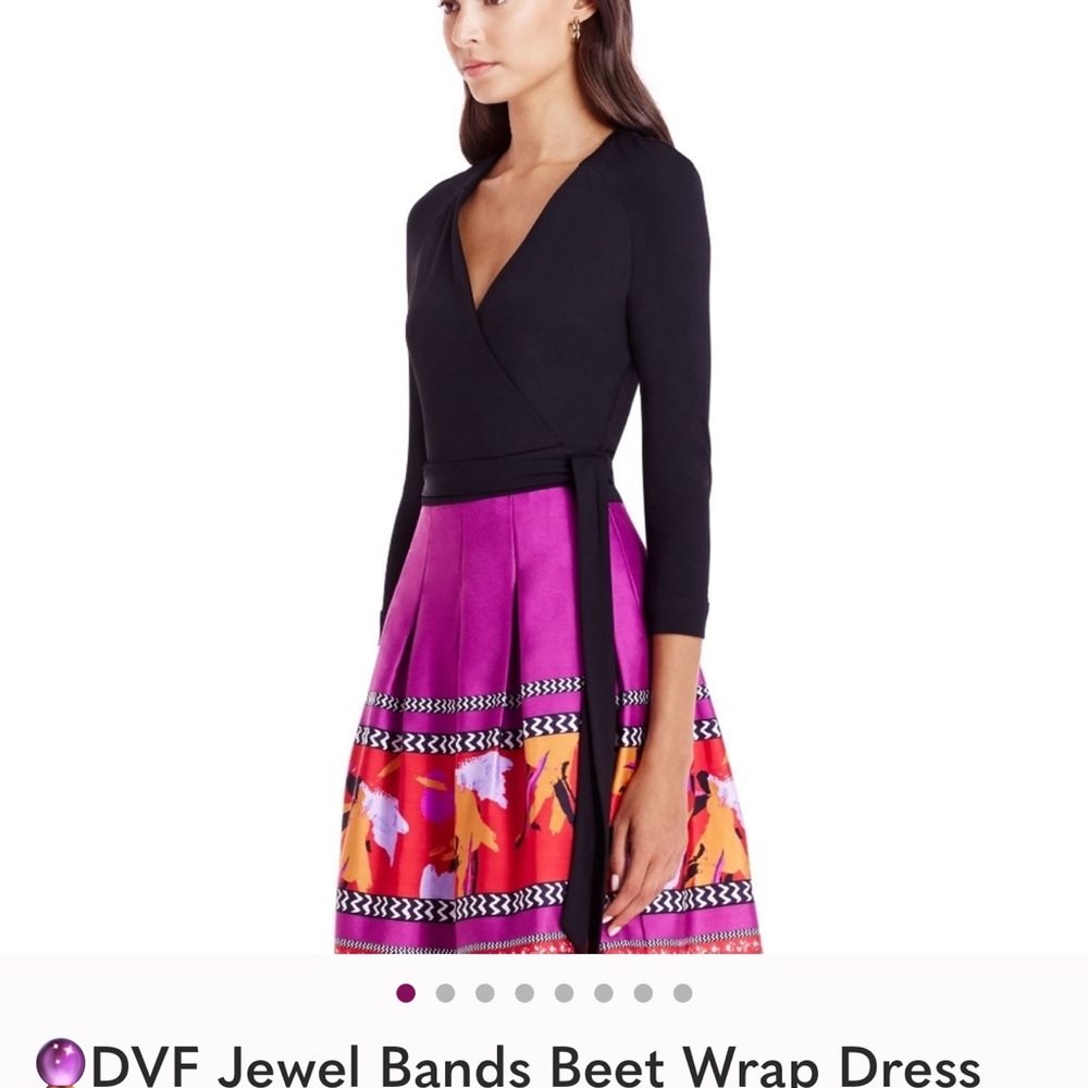 Diane Von Furstenberg Black and Purple Jewel Wrap Dress